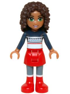 LEGO Minifigure-Andrea, Red Skirt and Boots, Dark Blue Sweater Top-Friends-FRND133-Creative Brick Builders